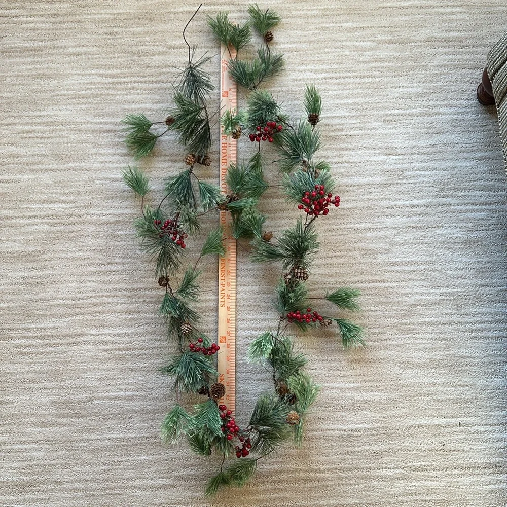 Set of 3 CraftMore Christmas Smokey Pine and Red Berry Garland 6 Feet Strands